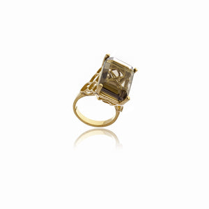 Smoky Rectangle Crystal Ring in Gold