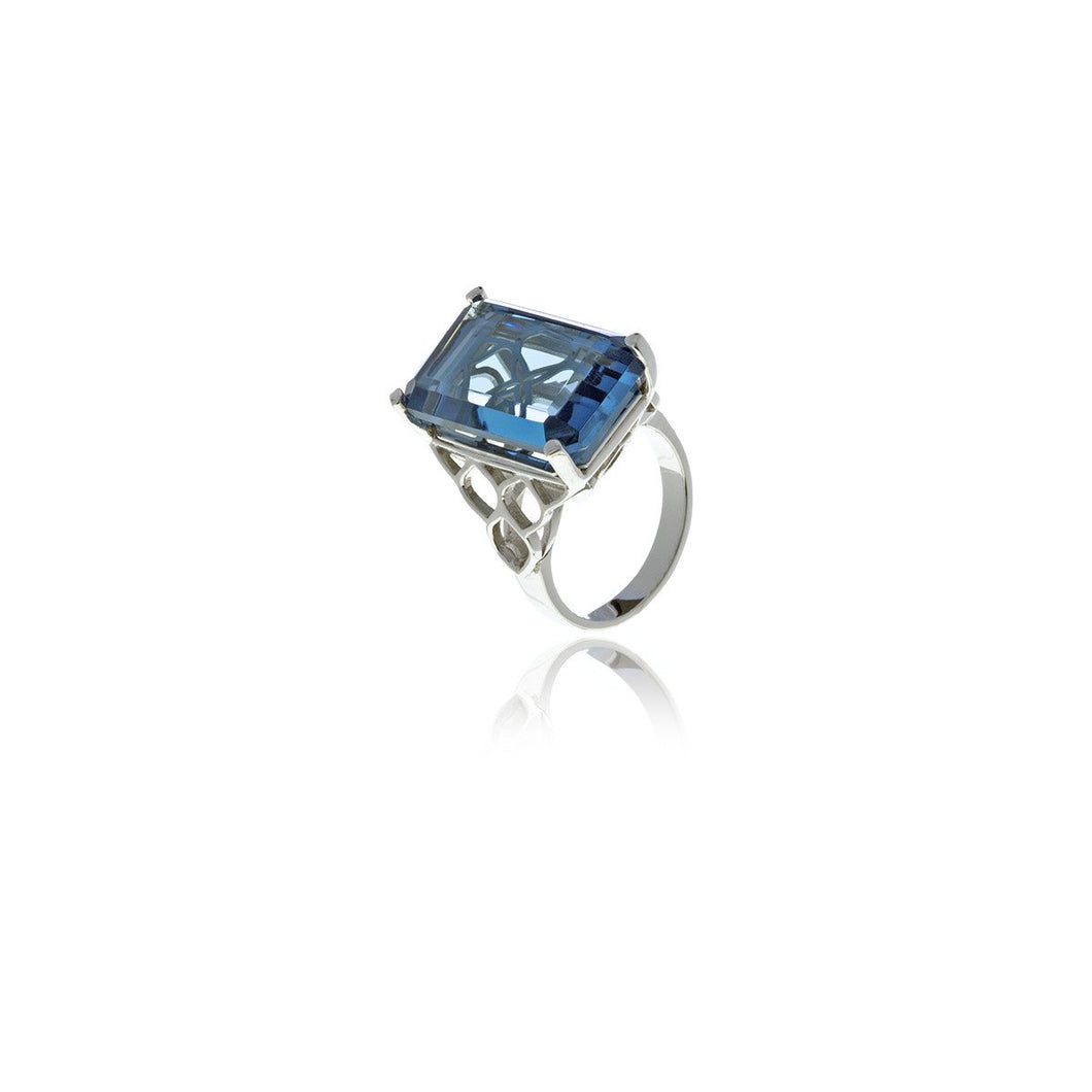 Blue Rectangle Crystal Ring in Silver