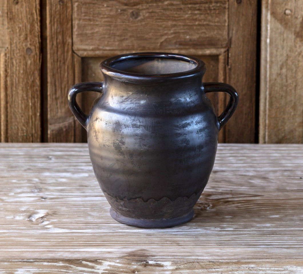 Smoked Glazed Pottery Jardinere Vase