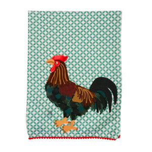 Embroidered Rooster Tea Towel