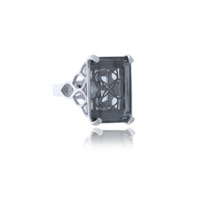 Gray Rectangle Crystal Ring in Silver