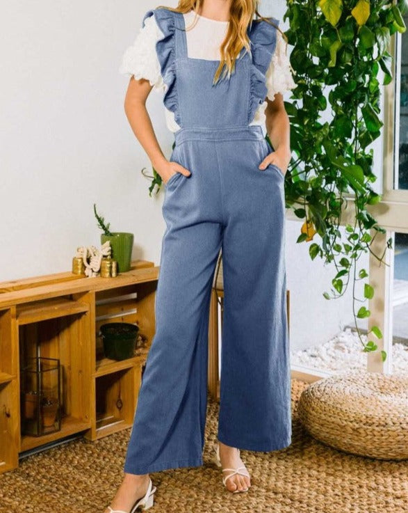 Curvy Washed Denim Overall Jumpsuit