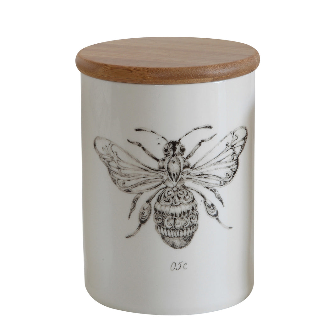 Stoneware Bee Canister With Bamboo Lid