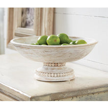 Load image into Gallery viewer, White Beaded Wood Pedestal Bowl
