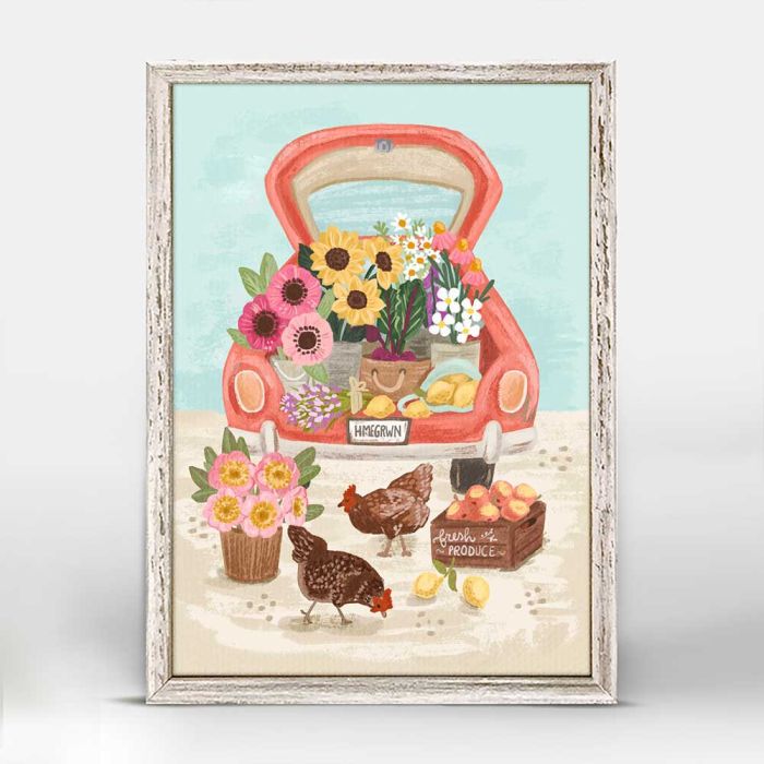 Red Car Trunk Florals Mini Framed Canvas