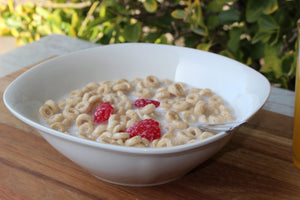 Bowl Of Faux Cheerios With Strawberries
