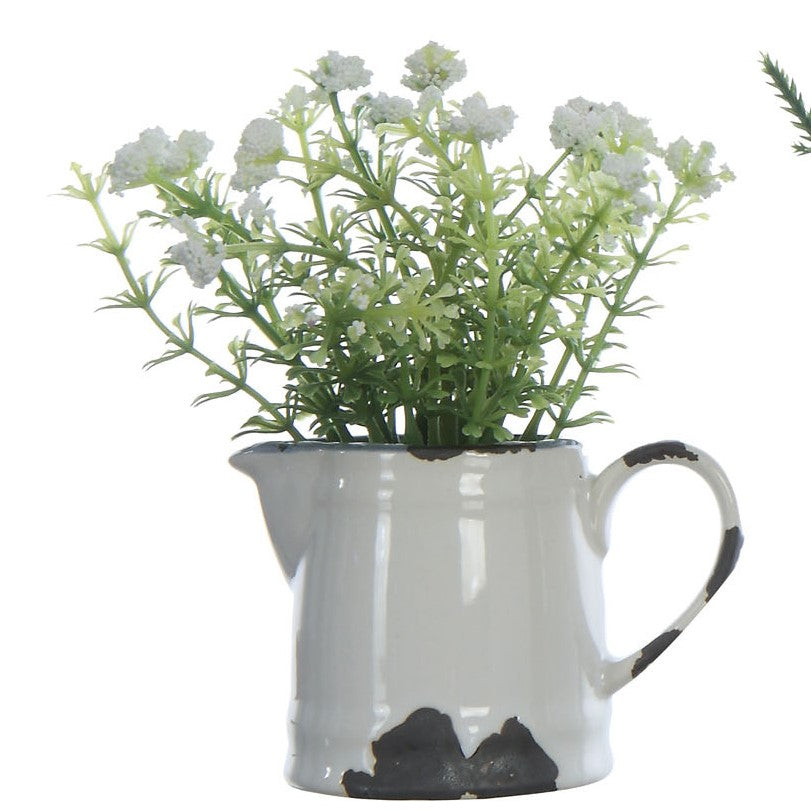 Faux Flowers in Ceramic Pitcher