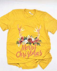 Floral Horn Merry Christmas T-Shirt