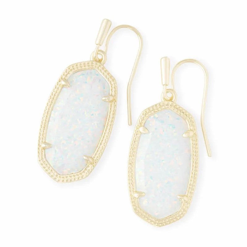 Kendra Scott Dani Gold Drop Earrings In White Kyocera Opal
